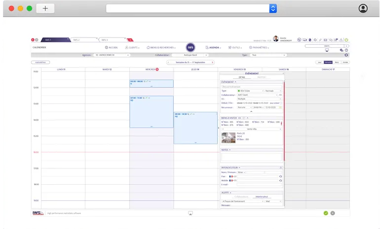 iws logiciel immobilier agenda rapports