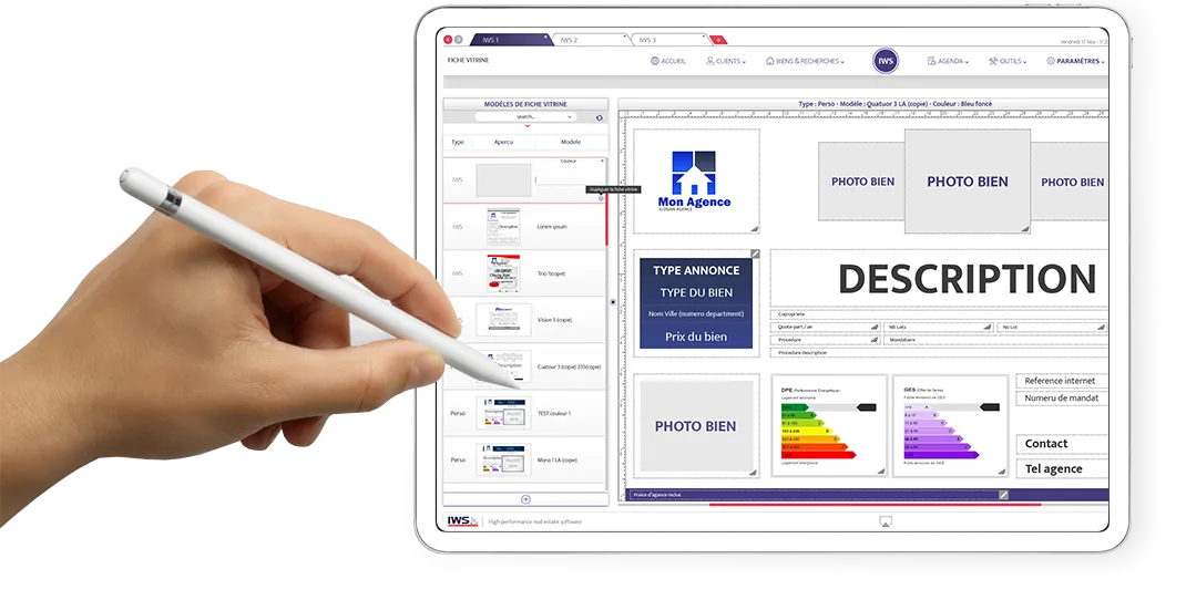 iws logiciel immobilier paramètres fiche vitrine